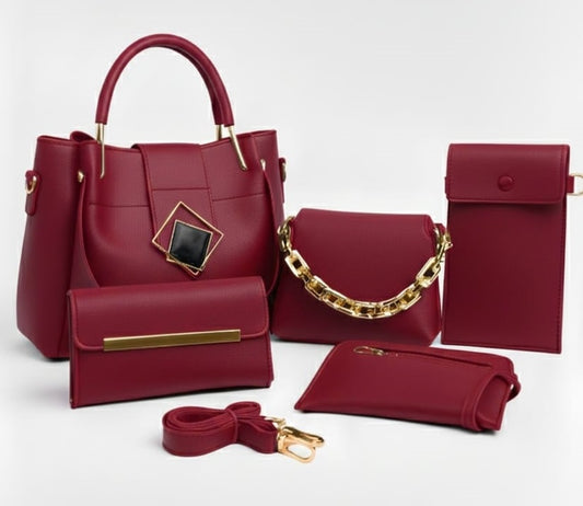 Fashion Fiesta – 5 PCS Shoulder Bag Set (Soft Leather) - 5555