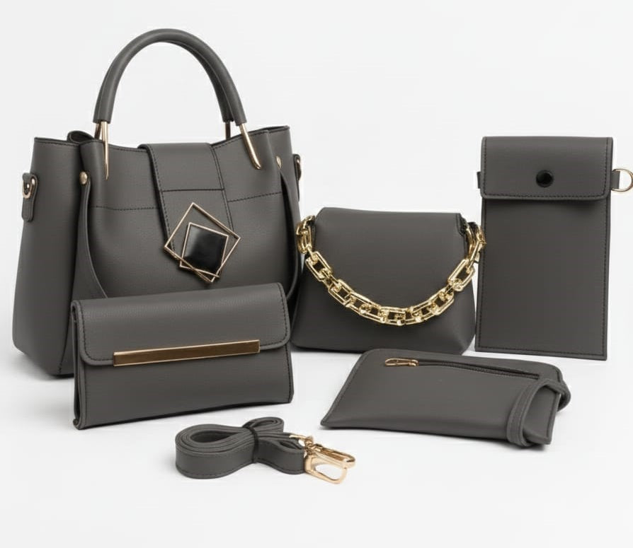 Fashion Fiesta – 5 PCS Shoulder Bag Set (Soft Leather) - 5555