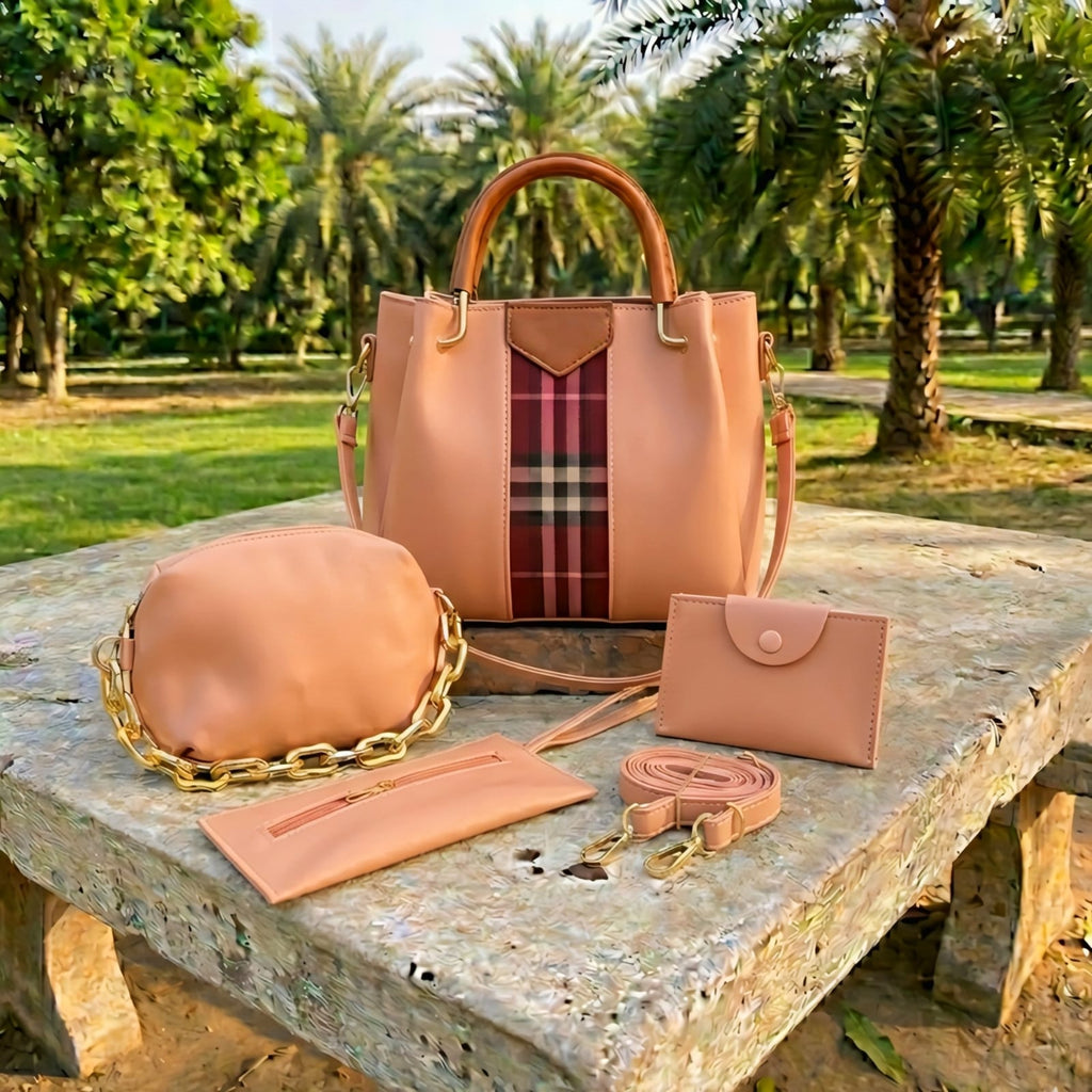 4 PCS Women Shoulder Bag Set – Soft Synthetic Leather (9x12) - 5565