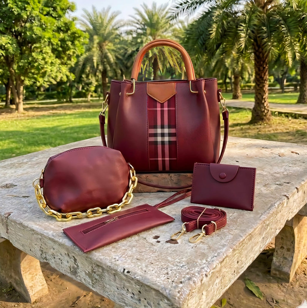 4 PCS Women Shoulder Bag Set – Soft Synthetic Leather (9x12) - 5565