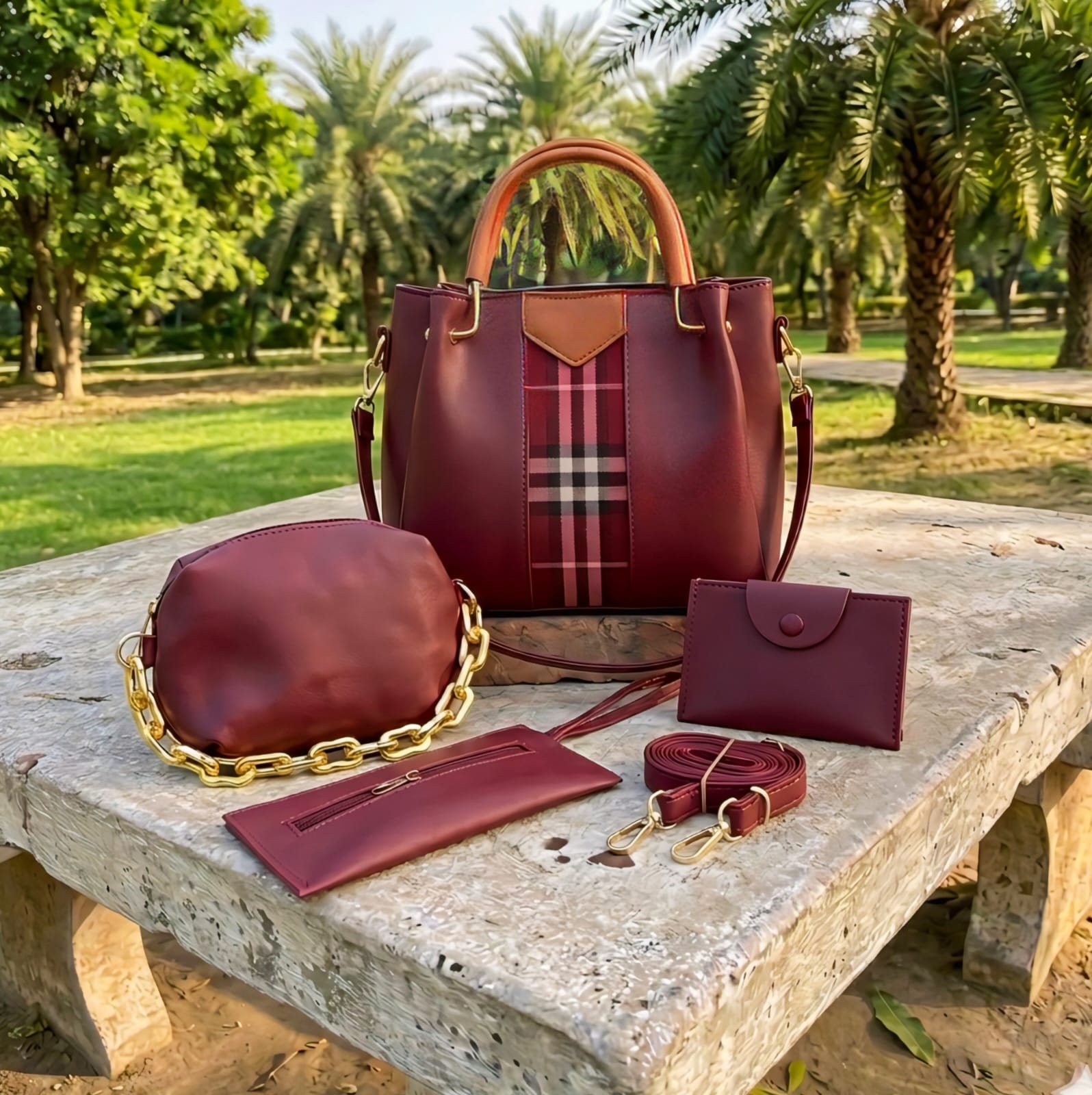 4 PCS Women Shoulder Bag Set – Soft Synthetic Leather (9x12) - 5565