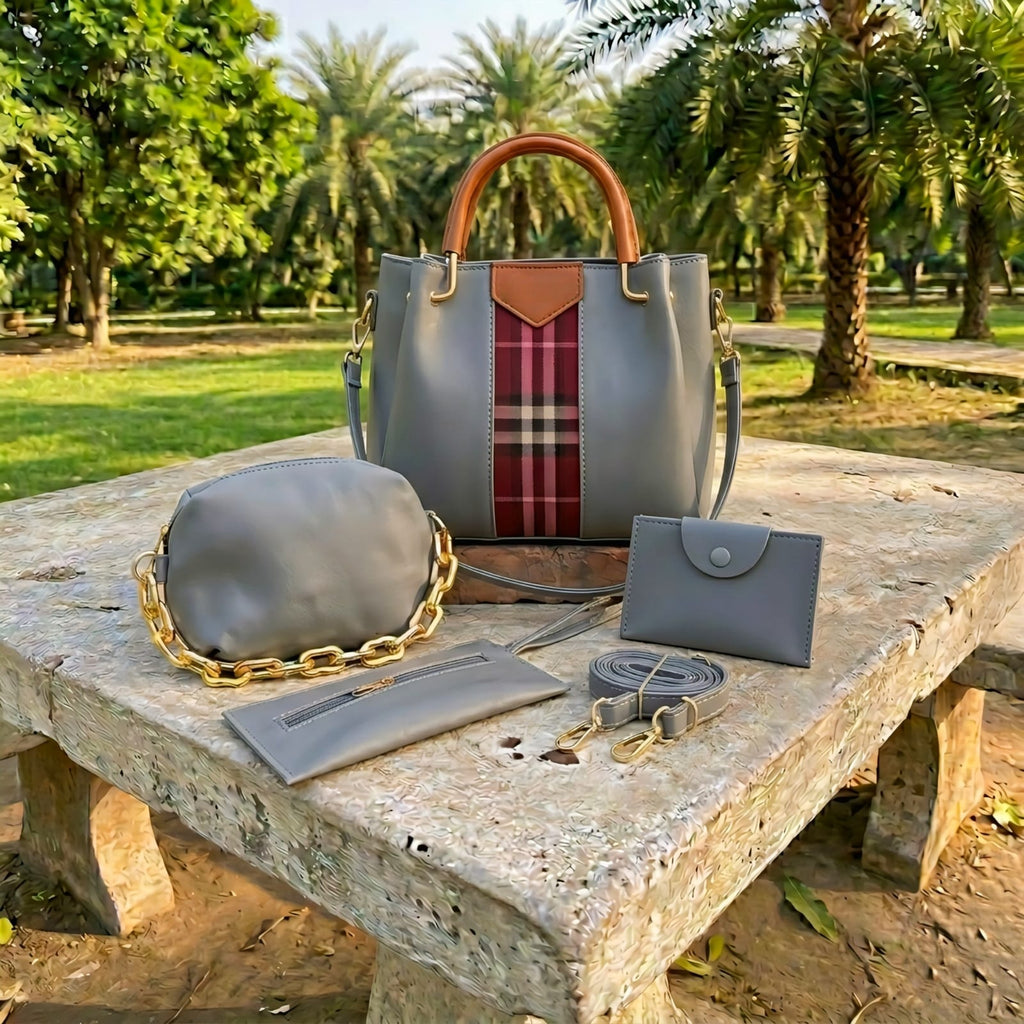 4 PCS Women Shoulder Bag Set – Soft Synthetic Leather (9x12) - 5565