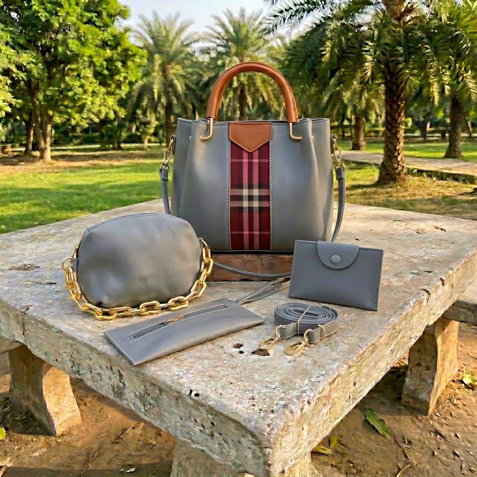 4 PCS Women Shoulder Bag Set – Soft Synthetic Leather (9x12) - 5565