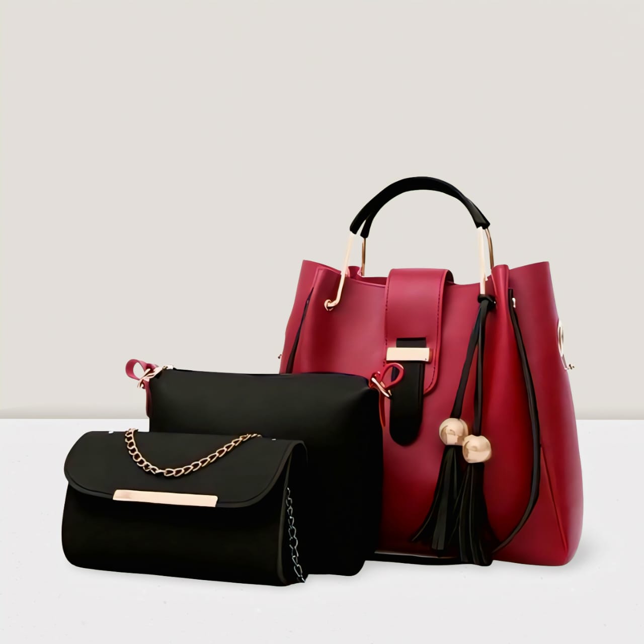 3 PCS Women Shoulder Bag Set – Premium Soft Synthetic Leather (9x12) - 5568