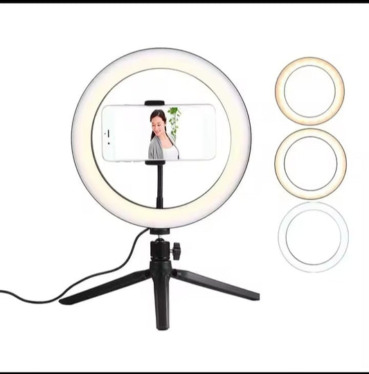 10 Inch (26cm) LED Selfie Ring Light with Adjustable Stand & Phone Holder for Photography, Video Recording & Live Streaming