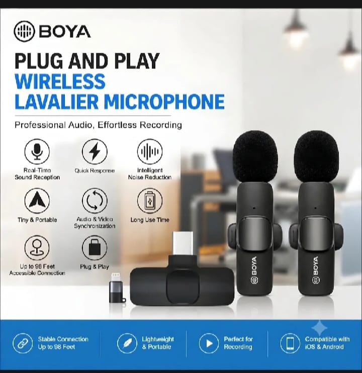 Boya BY-MW3 Wireless Microphone Dual Channel – 2.4GHz Mini Lavalier Mic for USB Type-C Devices