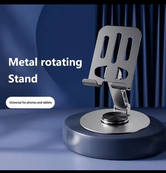 K81 Universal Desktop Phone & Tablet Holder – 360° Rotating Foldable Alloy Metal Adjustable Stand for Smartphones & Tablets