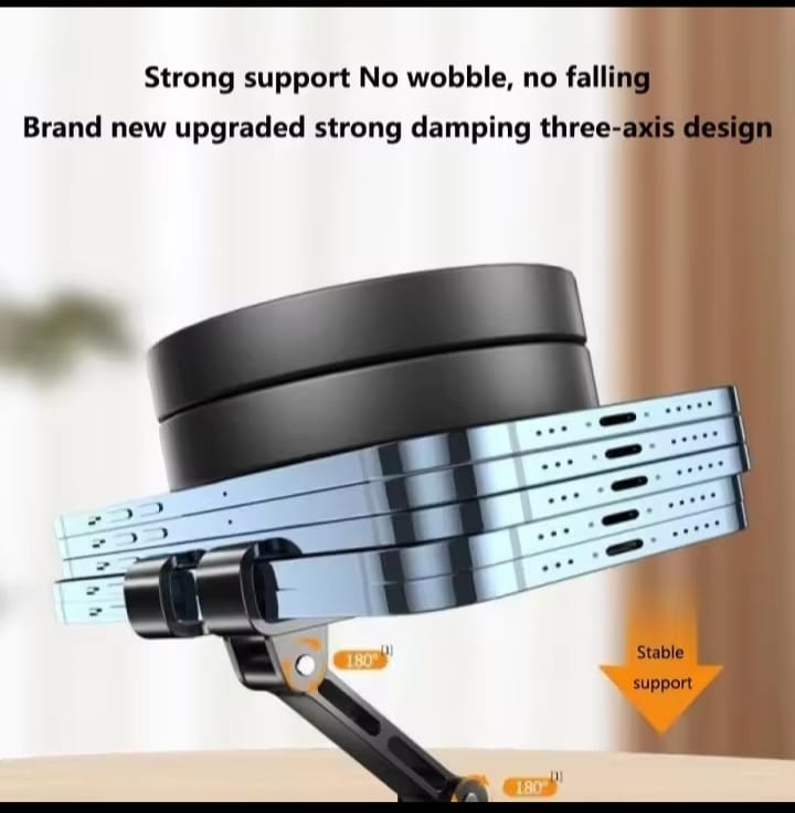 K81 Universal Desktop Phone & Tablet Holder – 360° Rotating Foldable Alloy Metal Adjustable Stand for Smartphones & Tablets