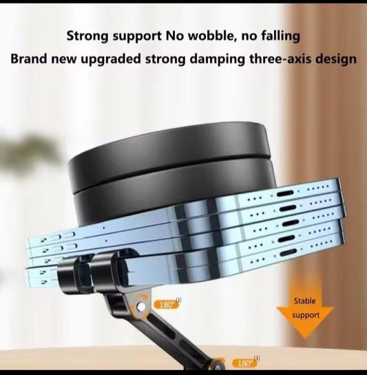 K81 Universal Desktop Phone & Tablet Holder – 360° Rotating Foldable Alloy Metal Adjustable Stand for Smartphones & Tablets