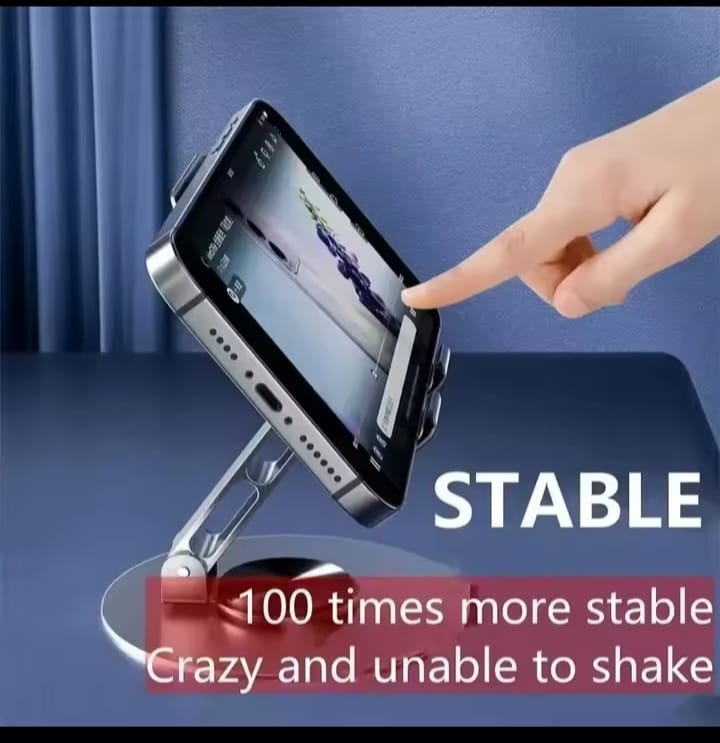 K81 Universal Desktop Phone & Tablet Holder – 360° Rotating Foldable Alloy Metal Adjustable Stand for Smartphones & Tablets
