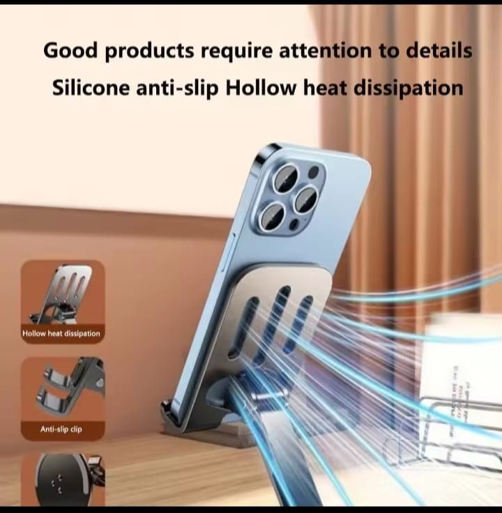 K81 Universal Desktop Phone & Tablet Holder – 360° Rotating Foldable Alloy Metal Adjustable Stand for Smartphones & Tablets