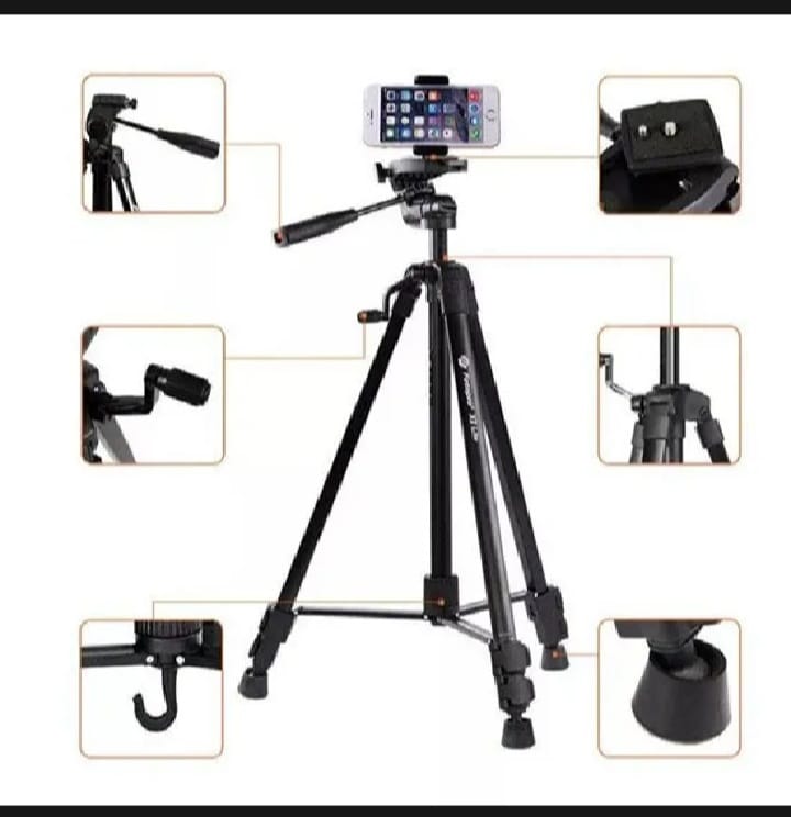 3366 Adjustable Aluminum Tripod Stand with Mobile Holder – 55 Inch Camera & Phone Tripod for YouTube, TikTok & Video Recording