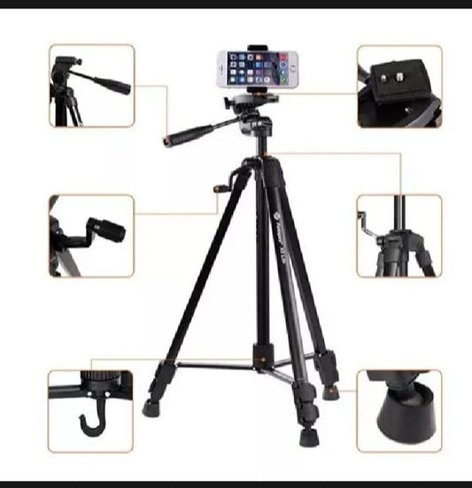 3366 Adjustable Aluminum Tripod Stand with Mobile Holder – 55 Inch Camera & Phone Tripod for YouTube, TikTok & Video Recording