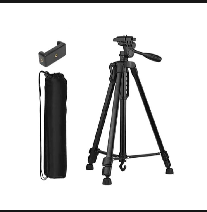 3366 Adjustable Aluminum Tripod Stand with Mobile Holder – 55 Inch Camera & Phone Tripod for YouTube, TikTok & Video Recording